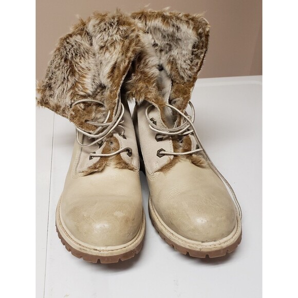 Timberland Women's Beige Ankle Boot Faux Fur Lined Suede Leather Sz 8M PO Good - Picture 13 of 14